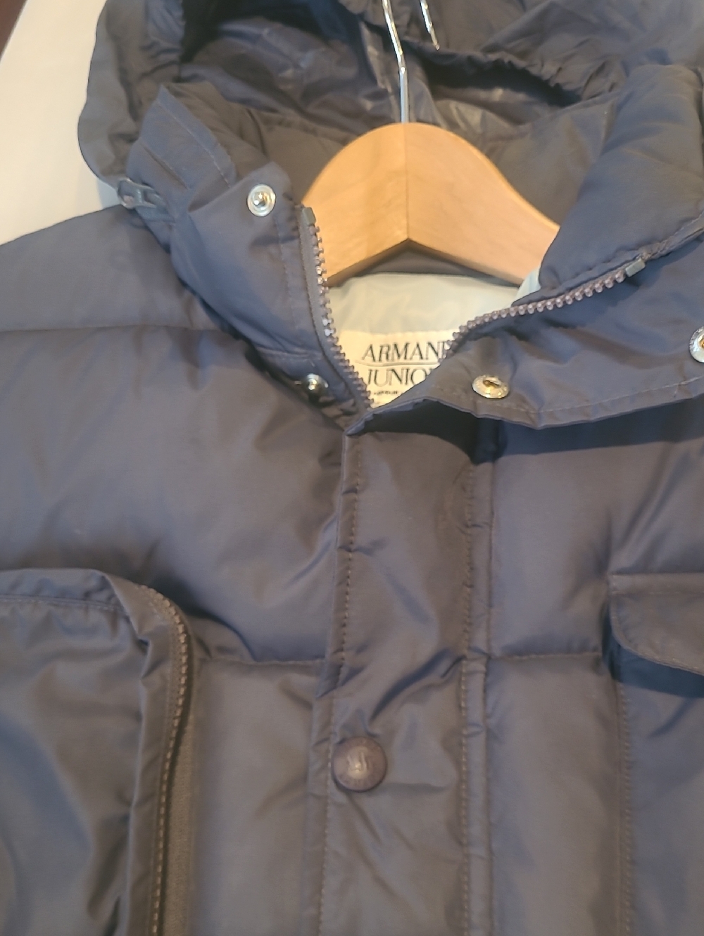 Armani Junior Dark Blue Hooded Puffer Coat